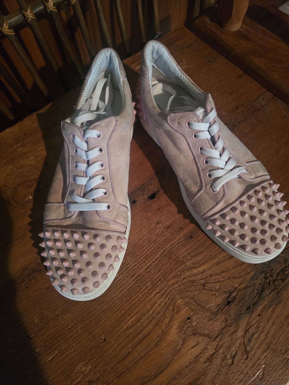 Christian Louboutin Studded Pink Suede Sneakers - Lace Up Casual Shoes